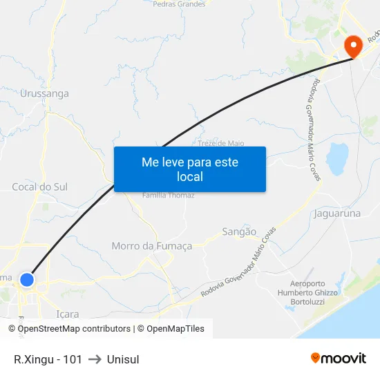 R.Xingu - 101 to Unisul map
