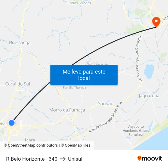 R.Belo Horizonte - 340 to Unisul map