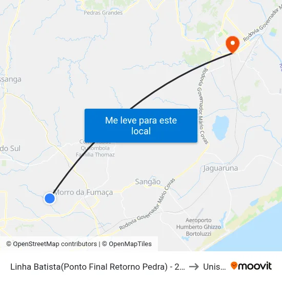 Linha Batista(Ponto Final Retorno Pedra) - 280 to Unisul map