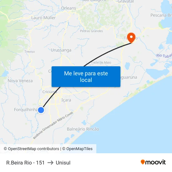 R.Beira Rio - 151 to Unisul map