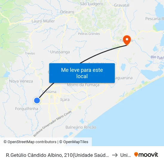 R.Getúlio Cândido Albino, 210(Unidade Saúde Sta Luzia) to Unisul map