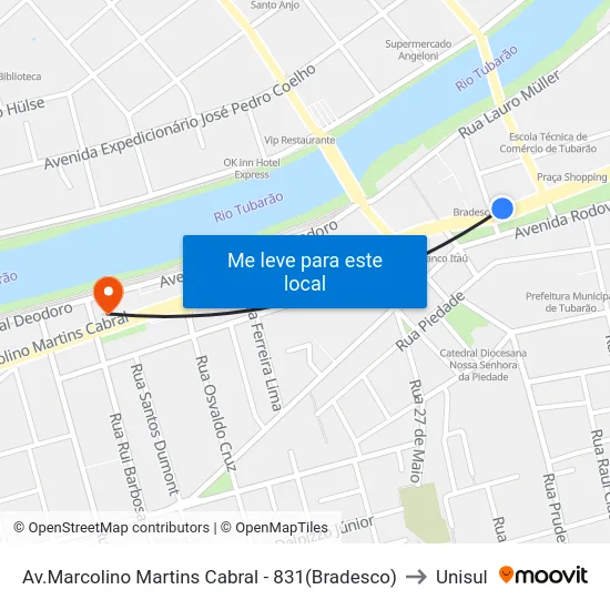 Av.Marcolino Martins Cabral - 831(Bradesco) to Unisul map