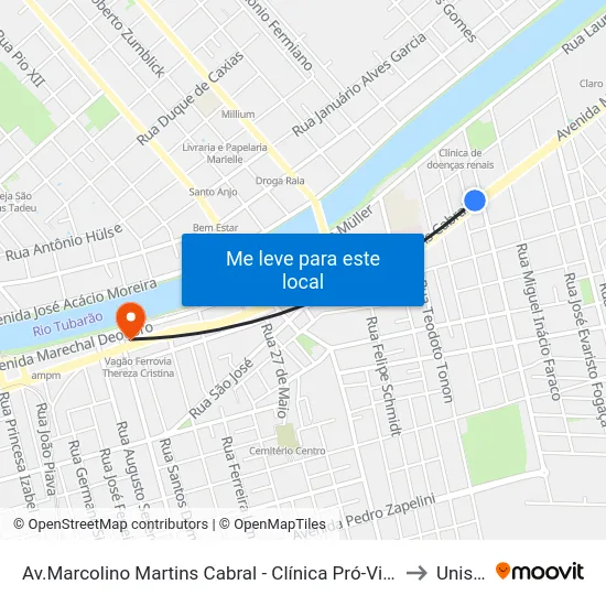 Av.Marcolino Martins Cabral - Clínica Pró-Vida to Unisul map