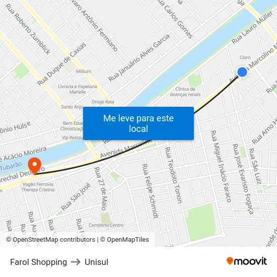 Farol Shopping to Unisul map