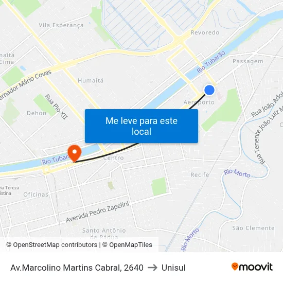Av.Marcolino Martins Cabral, 2640 to Unisul map