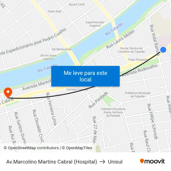 Av.Marcolino Martins Cabral (Hospital) to Unisul map