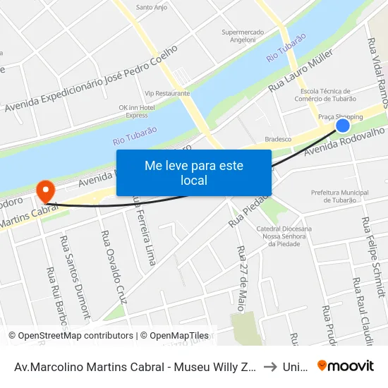 Av.Marcolino Martins Cabral - Museu Willy Zumblick to Unisul map