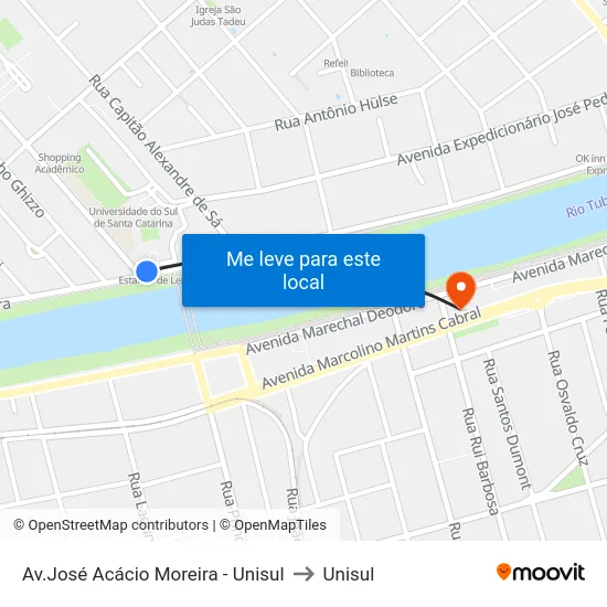 Av.José Acácio Moreira - Unisul to Unisul map