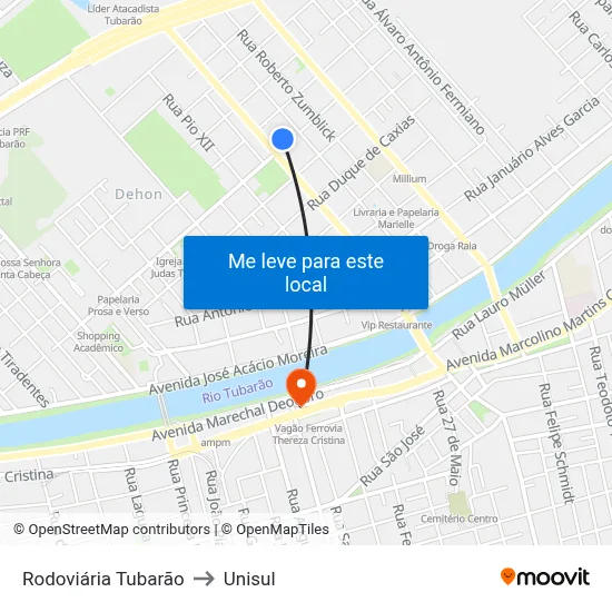 Rodoviária Tubarão to Unisul map