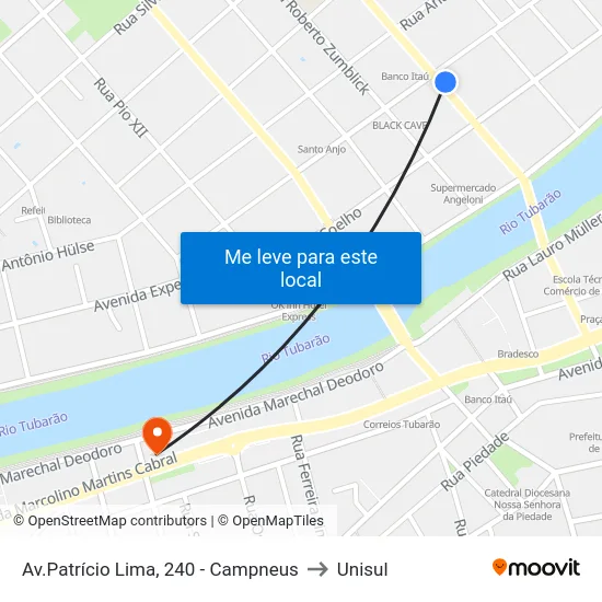 Av.Patrício Lima, 240 - Campneus to Unisul map