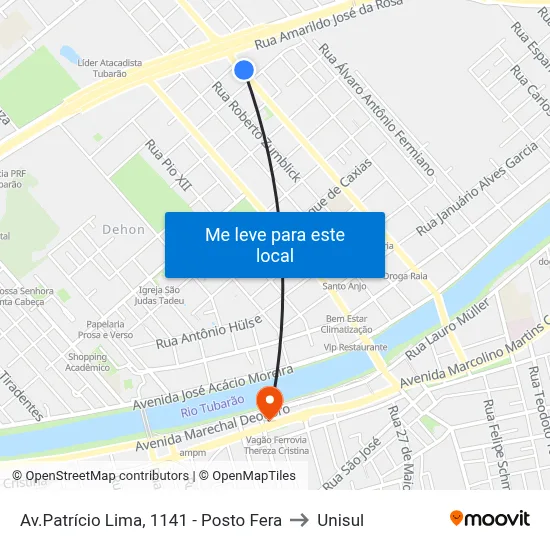 Av.Patrício Lima, 1141 - Posto Fera to Unisul map