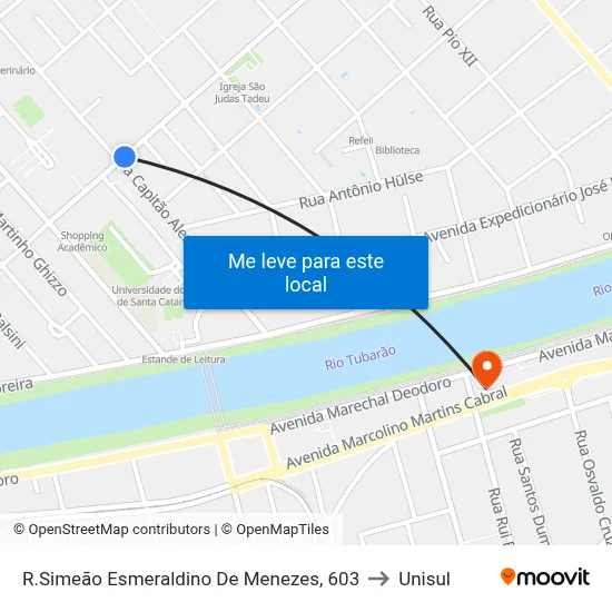 R.Simeão Esmeraldino De Menezes, 603 to Unisul map