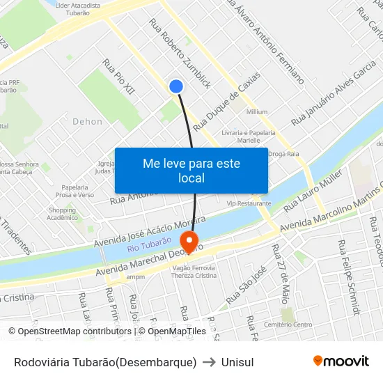 Rodoviária Tubarão(Desembarque) to Unisul map
