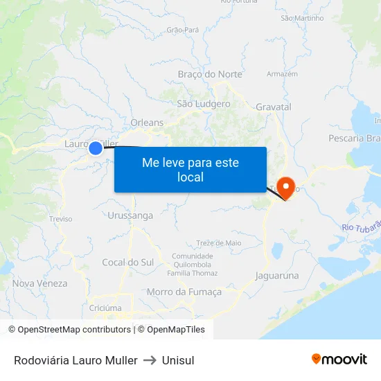 Rodoviária Lauro Muller to Unisul map