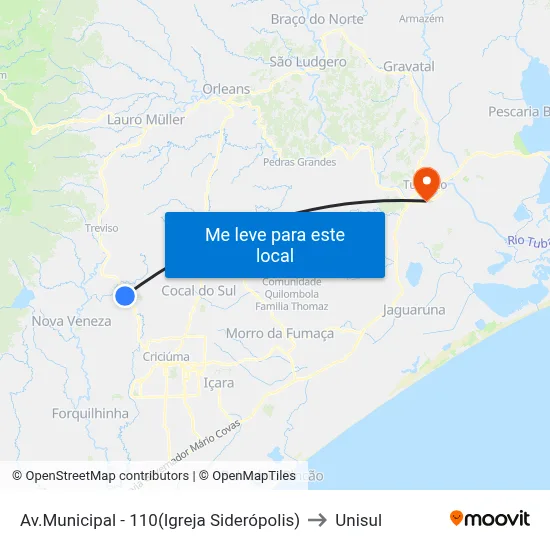 Av.Municipal - 110(Igreja Siderópolis) to Unisul map