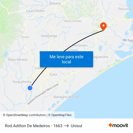 Rod.Adilton De Medeiros - 1663 to Unisul map