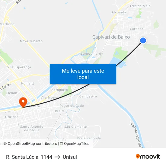 R. Santa Lúcia, 1144 to Unisul map