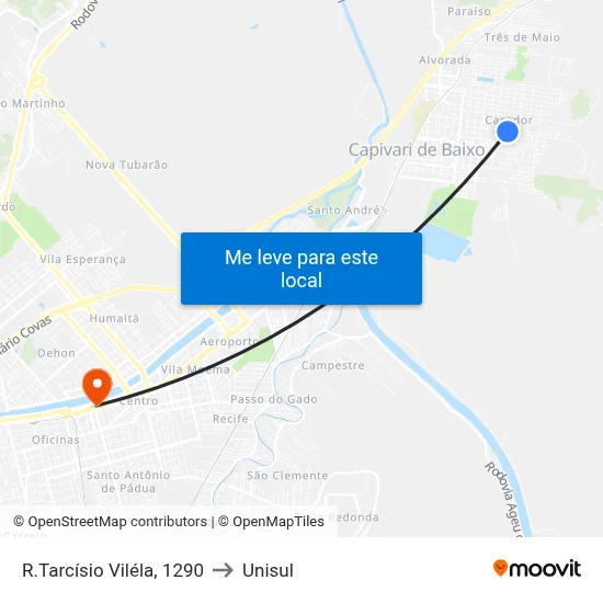 R.Tarcísio Viléla, 1290 to Unisul map