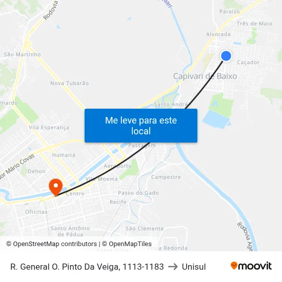 R. General O. Pinto Da Veiga, 1113-1183 to Unisul map
