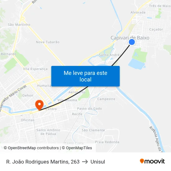 R. João Rodrigues Martins, 263 to Unisul map