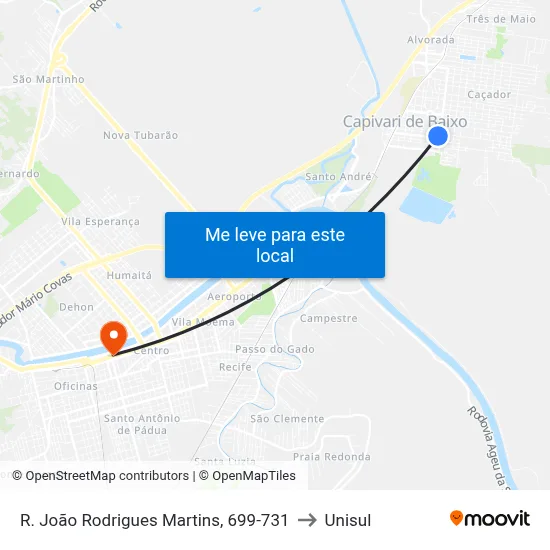 R. João Rodrigues Martins, 699-731 to Unisul map