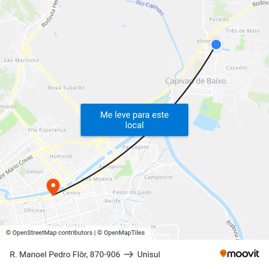 R. Manoel Pedro Flôr, 870-906 to Unisul map