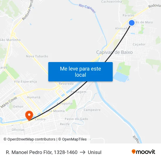 R. Manoel Pedro Flôr, 1328-1460 to Unisul map