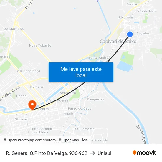 R. General O.Pinto Da Veiga, 936-962 to Unisul map