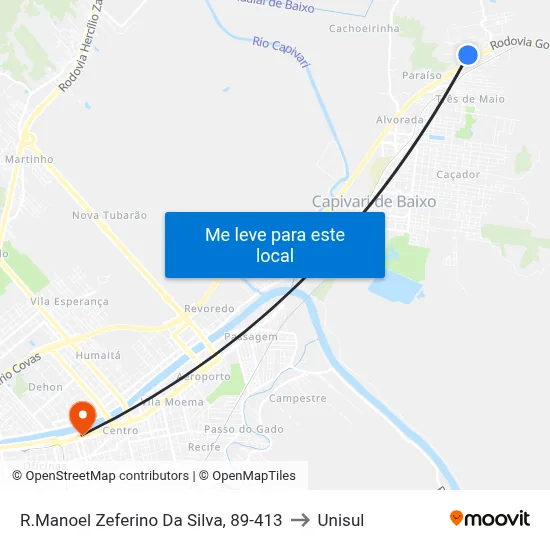 R.Manoel Zeferino Da Silva, 89-413 to Unisul map