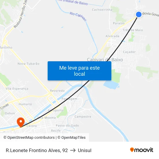 R.Leonete Frontino Alves, 92 to Unisul map