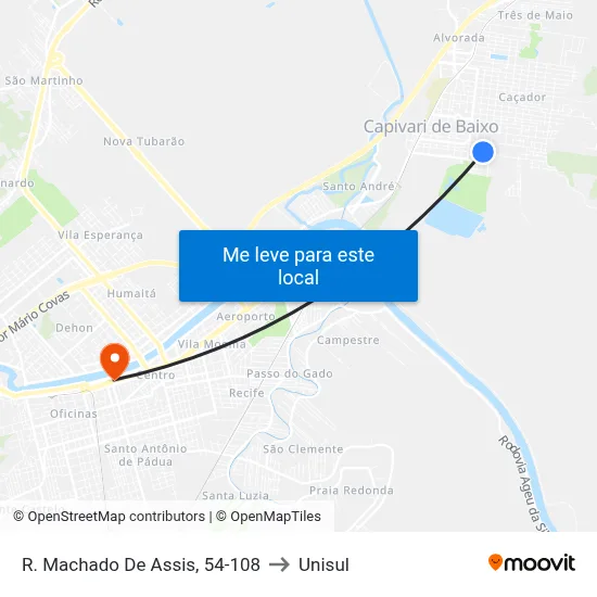 R. Machado De Assis, 54-108 to Unisul map