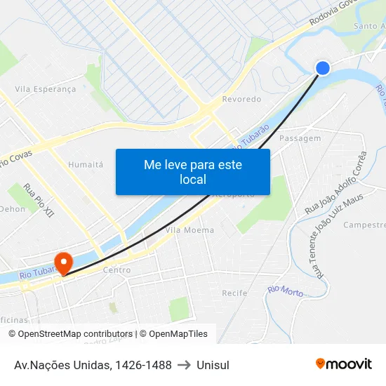 Av.Nações Unidas, 1426-1488 to Unisul map