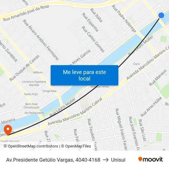 Av.Presidente Getúlio Vargas, 4040-4168 to Unisul map