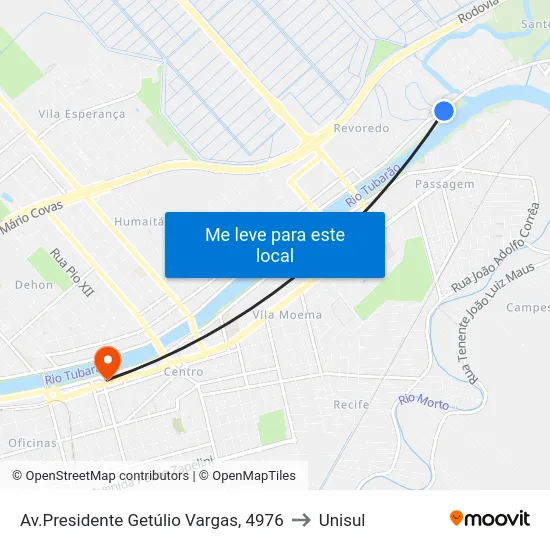 Av.Presidente Getúlio Vargas, 4976 to Unisul map