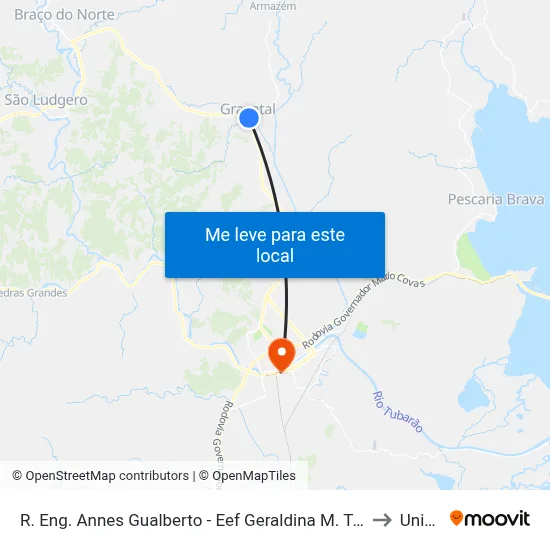 R. Eng. Annes Gualberto - Eef Geraldina M. Tavares to Unisul map