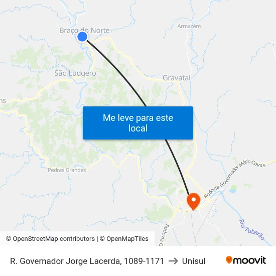 R. Governador Jorge Lacerda, 1089-1171 to Unisul map
