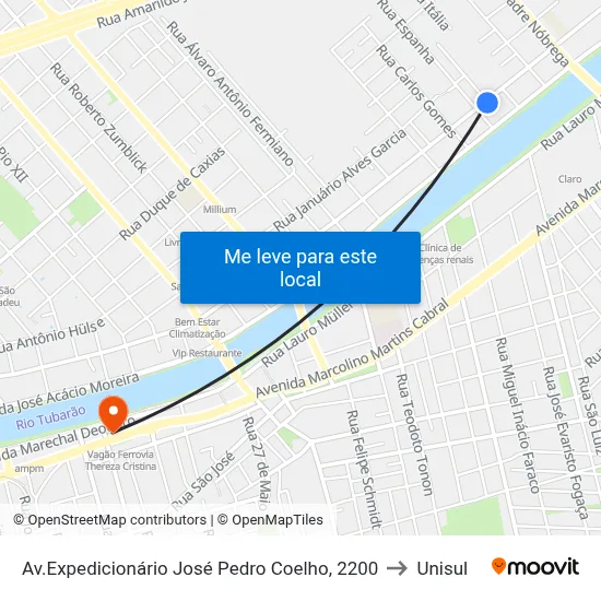 Av.Expedicionário José Pedro Coelho, 2200 to Unisul map