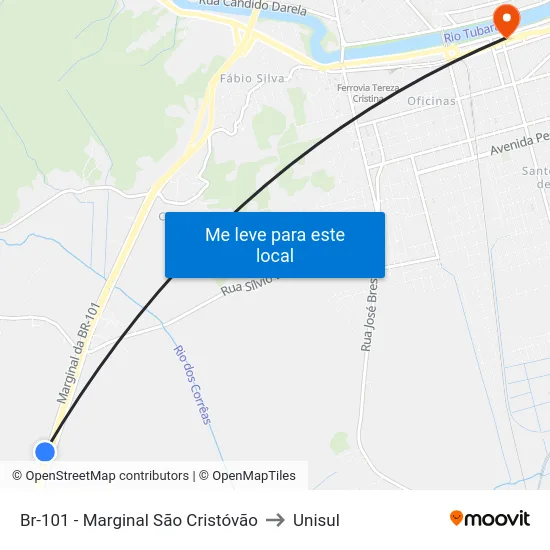 Br-101 - Marginal São Cristóvão to Unisul map