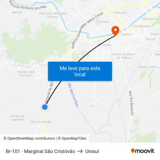 Br-101 - Marginal São Cristóvão to Unisul map