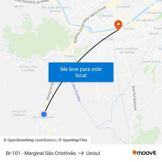 Br-101 - Marginal São Cristóvão to Unisul map