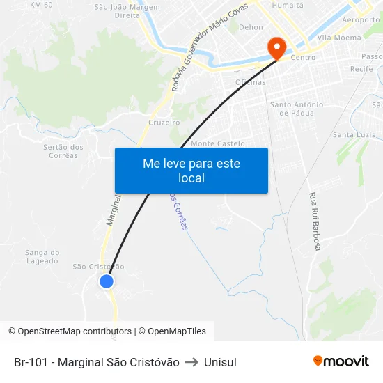 Br-101 - Marginal São Cristóvão to Unisul map