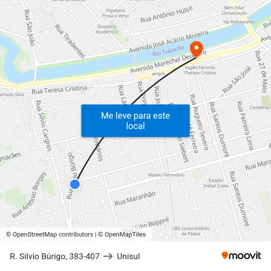 R. Silvio Búrigo, 383-407 to Unisul map