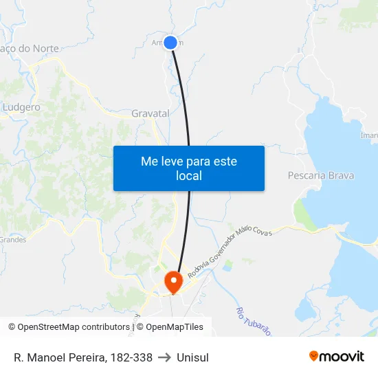R. Manoel Pereira, 182-338 to Unisul map