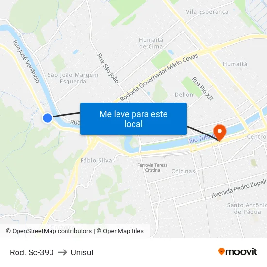 Rod. Sc-390 to Unisul map