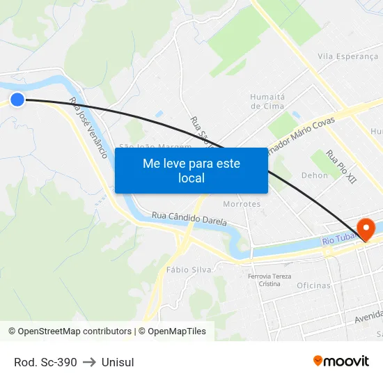 Rod. Sc-390 to Unisul map