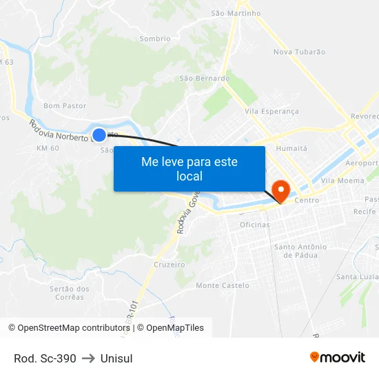 Rod. Sc-390 to Unisul map