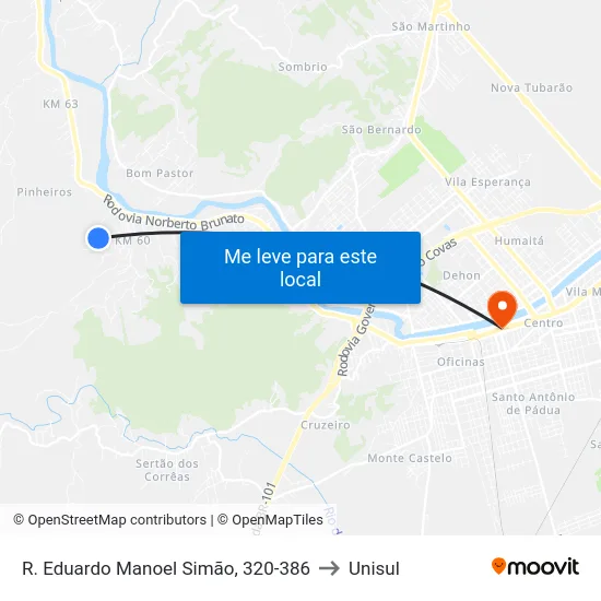 R. Eduardo Manoel Simão, 320-386 to Unisul map