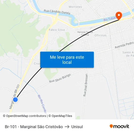 Br-101 - Marginal São Cristóvão to Unisul map