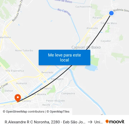 R.Alexandre R C Noronha, 2280 - Eeb São João Batista to Unisul map