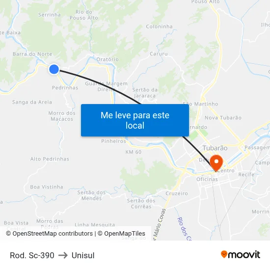 Rod. Sc-390 to Unisul map